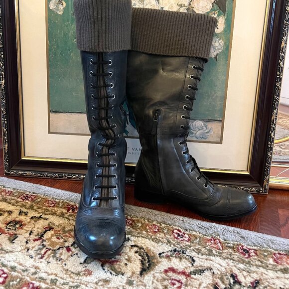 Cole Haan Nike Air Whitley Grey Leather Tall Lace Up Boots 8B - Picture 11 of 14